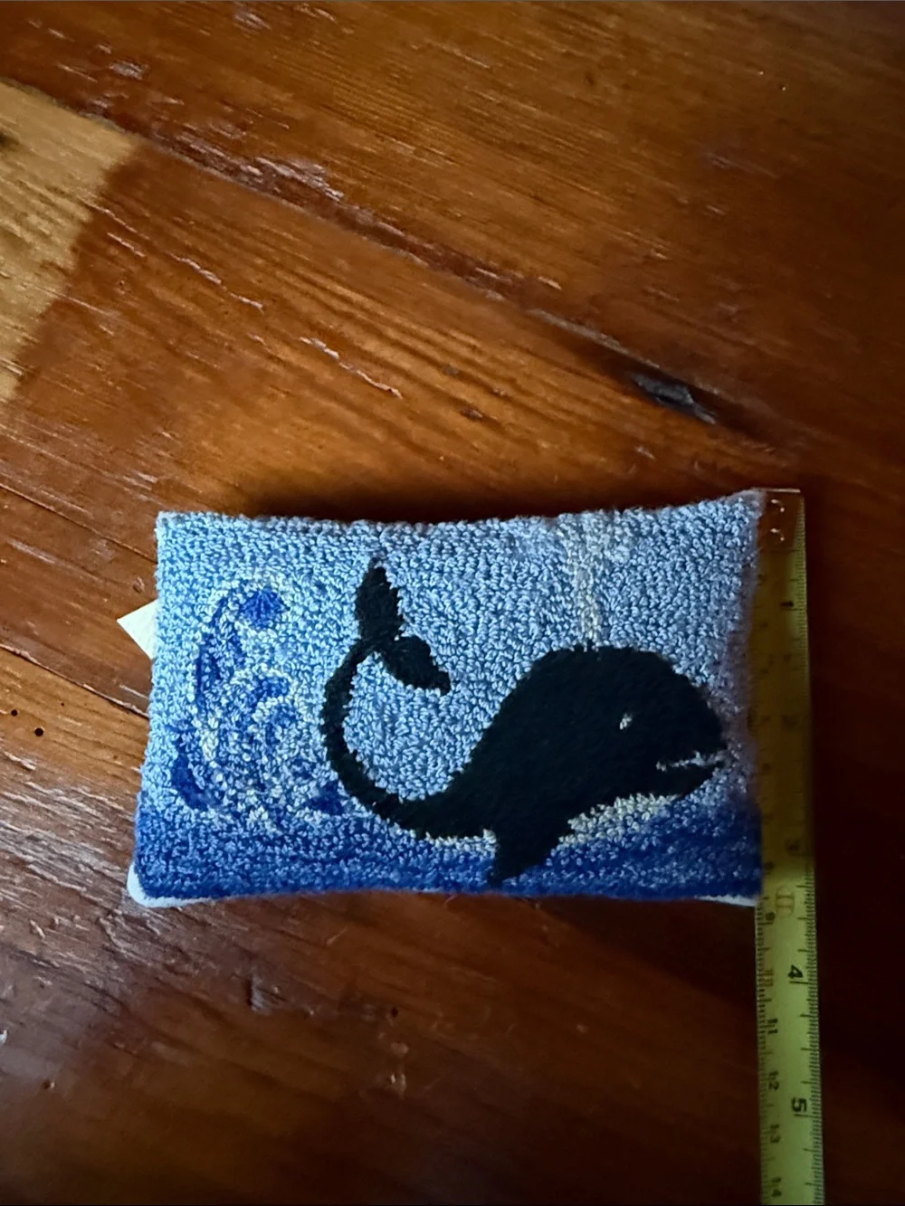 🐳 Handhooked Whale Pillow - Blue and Navy Accent